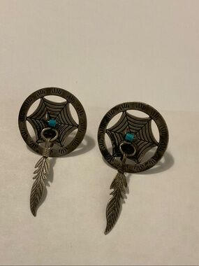 Navajo stamped & signed dream catcher earrings